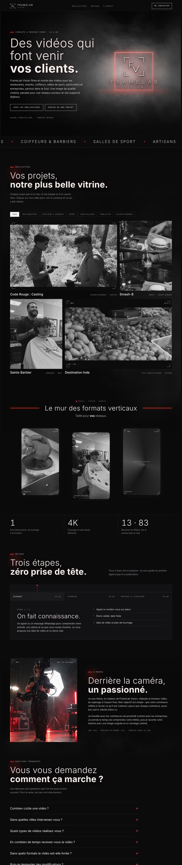 Aperçu du site FrameLab Vision qui défile, conçu par FrameLab Vision