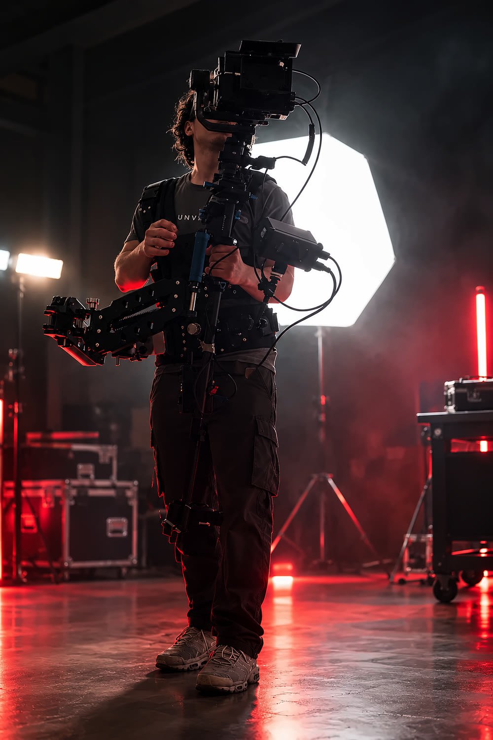 Alexis, vidéaste et monteur vidéo FrameLab Vision, en tournage avec une caméra sur stabilisateur
